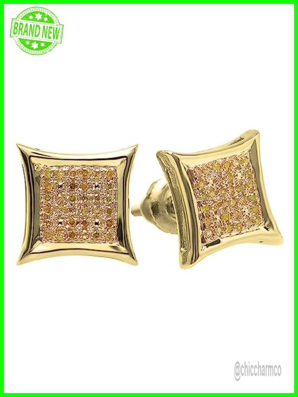 18K Yellow Gold Plated Sterling Silver Diamond Stud Earrings